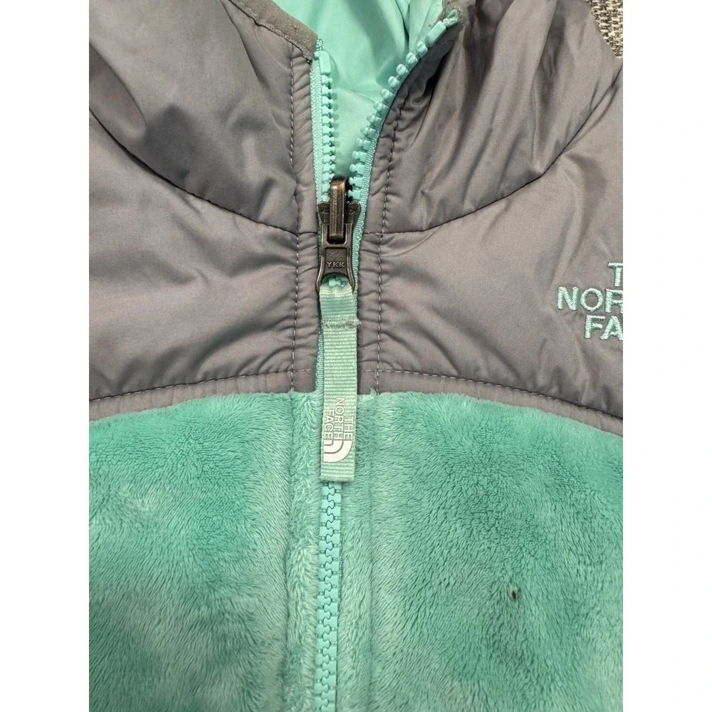 North Face Jacket Girls XL‎ Green Fuzzy Reversible Hooded Colorblock Windbreaker